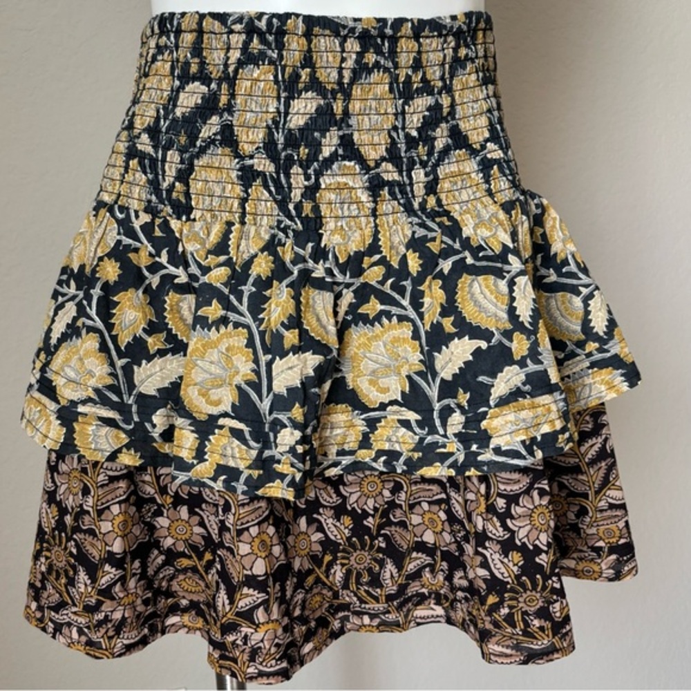 Cleobella Kenna Ruffled Tiered Layered Cotton Floral Mini Skirt Women's Size Med